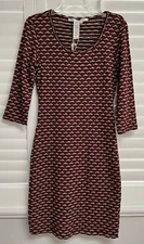 MAX STUDIO Red Gray Black Geo Textured 3/4 Sleeve Pullover Dress Size M NEW $118