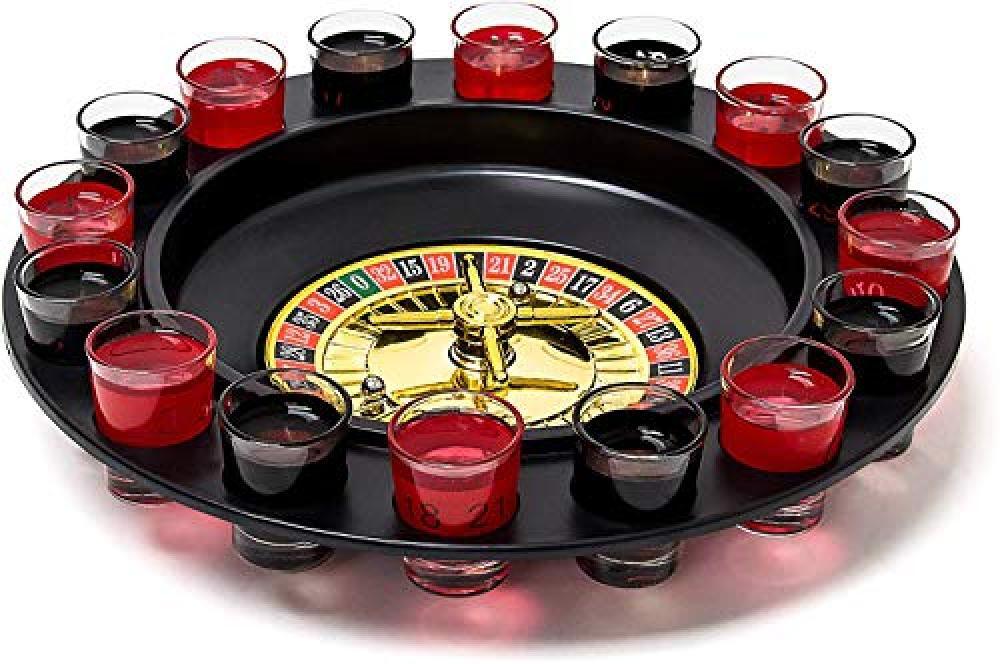 Relaxdays Roulette Russa Alcolica per Adulti, con 16 Bicchierini, Gioco da Tavol