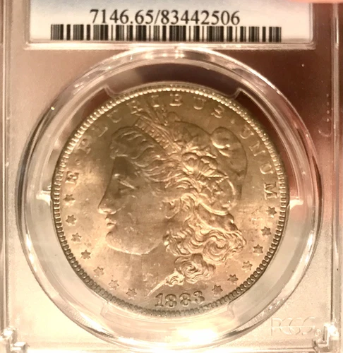 GEM HI-GRADE NGC MS-65 STUNNING GOLD & BLUE TONED 1883-O MORGAN SILVER DOLLAR $1