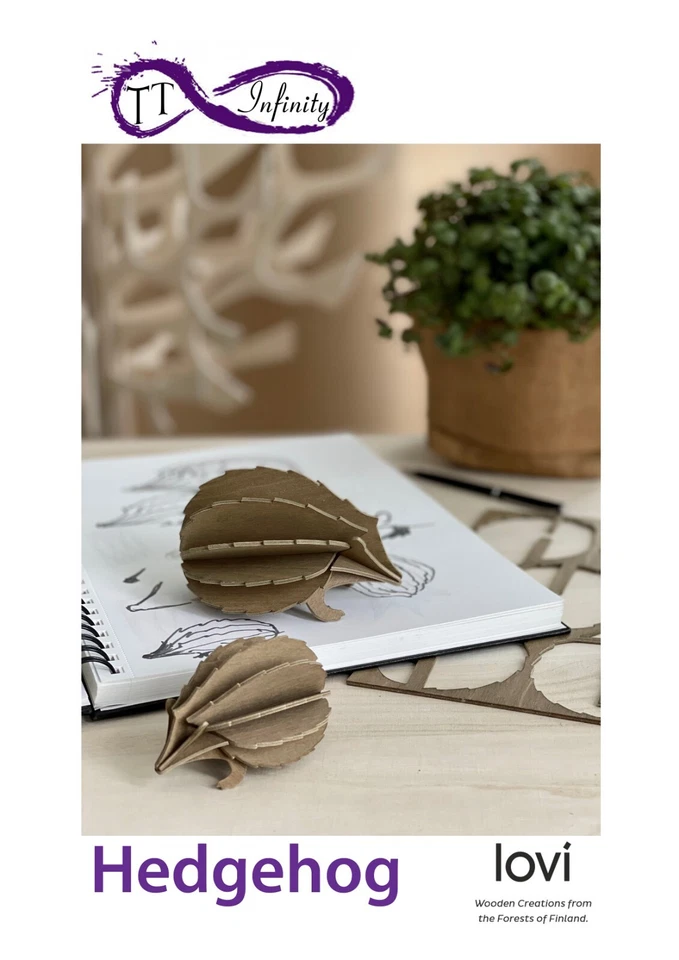 Lovi Hedgehog Wooden 3D Model 8cm Wildlife Hand Painted Plastic-Free Kit Gift - Image 3 of 4