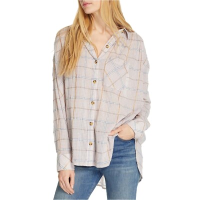 Free People Break My Stride Gold Metallic Oversize Women's Button-Up Blouse EUC