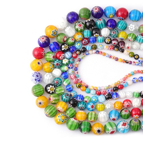 Mixed 4/6/8/10/12/14mm Round Millefiori Lampwork Glass Loose Beads Lot - Picture 2 of 9