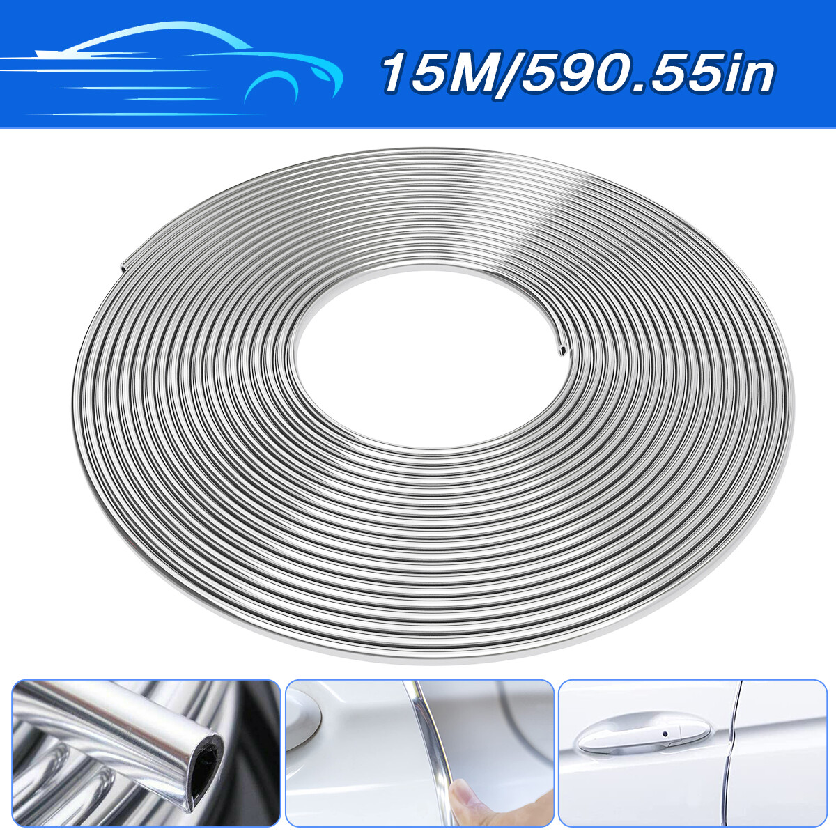 49FT Chrome Car Door Edge Molding Trim Seal Strip Scratch Protector