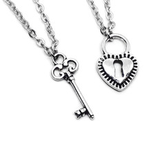 Coppia Collana Amicizia Chiave e Lucchetto cuore con serratura Arg da Uomo Donna