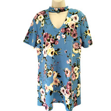 NY Invasion Womens Dress Medium Blue Purple Froral Retro Flowy Loose Ladies