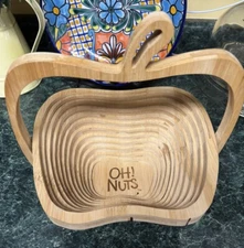 Collapsible Apple Wooden Trivet Basket Accordion Fold Out Fruit Bowl