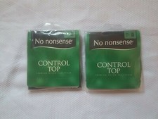 2 Pair of No Nonsense Control Top Premium Nylon Pantyhose Size B Black Sheer Toe