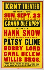 HANK SNOW / PATSY CLINE Concert Window Poster Charlotte - Country Music reprint