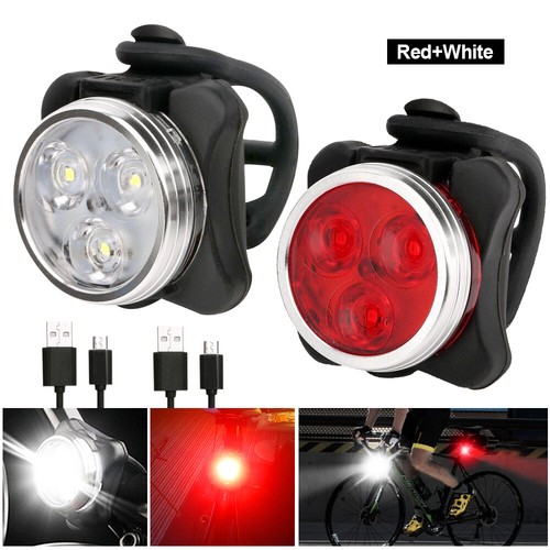 USB Rechargeable LED Bike Lights Set Headlight Taillight Caution Bicycle Light - Picture 4 of 17
