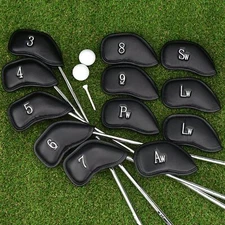 12Pcs Waterproof Durable Golf Club Head Covers PU Leather Golf Iron Covers Black