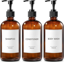 GMISUN Glass Shampoo and Conditioner Dispenser, Shower Soap Dispenser Bottles wi
