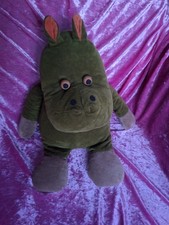 Hippo Nilpferd Cord Kord Samt grün 50 cm Stofftier Plüschtier 70er