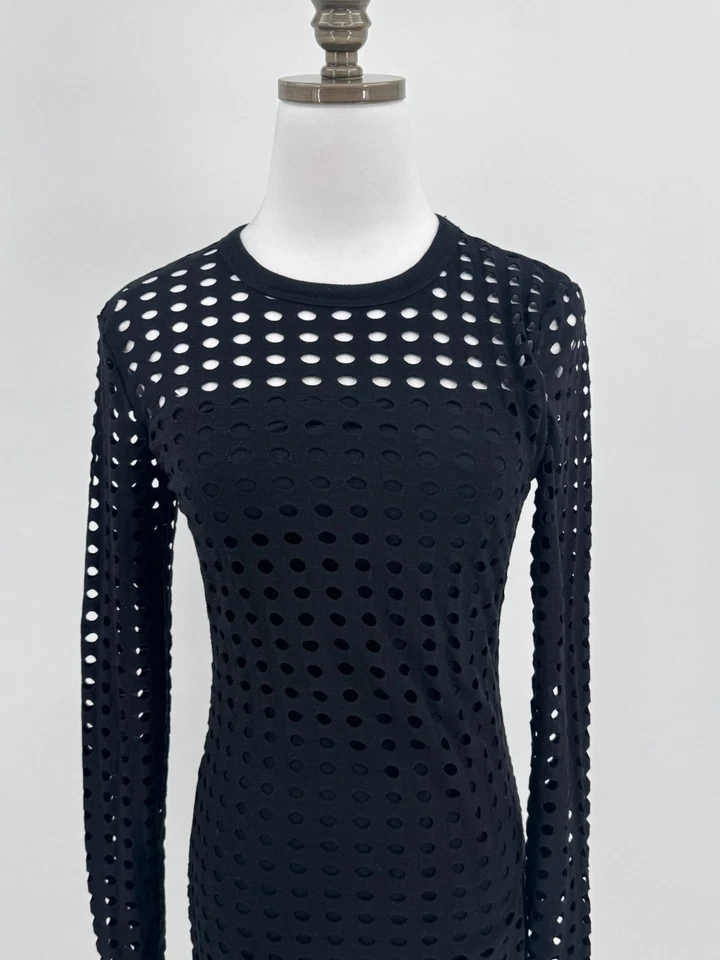 Vestido midi ceñido al cuerpo manga larga recortado negro T Alexander Wang para mujer talla XS Foto 2 de 4
