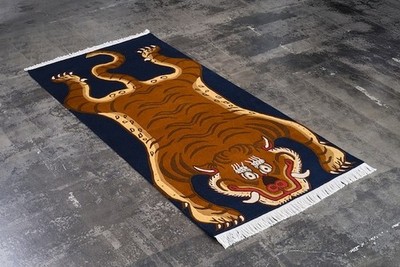 3x5 ft Classic Tibetan Tiger Rug - Tufted 100% Wool Animal Print Area Carpet