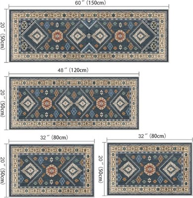 Boho Kitchen Rugs Set 4 Piece with Runner Non Slip Washable Floor Mat