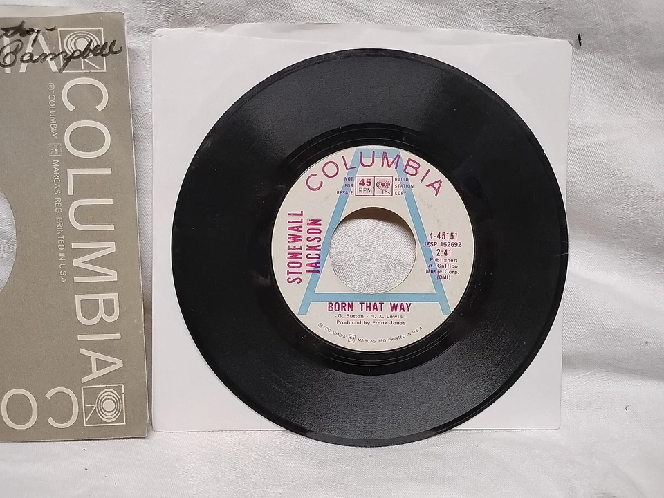 Stonewall Jackson Born That Way / Blue Field 45 RPM Columbia 4-45151 1970 PROMO Foto 2 de 3