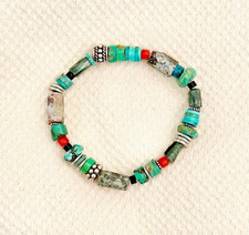 Genuine Turquoise and Sterling Silver Stretch Bracelet / Men or Women