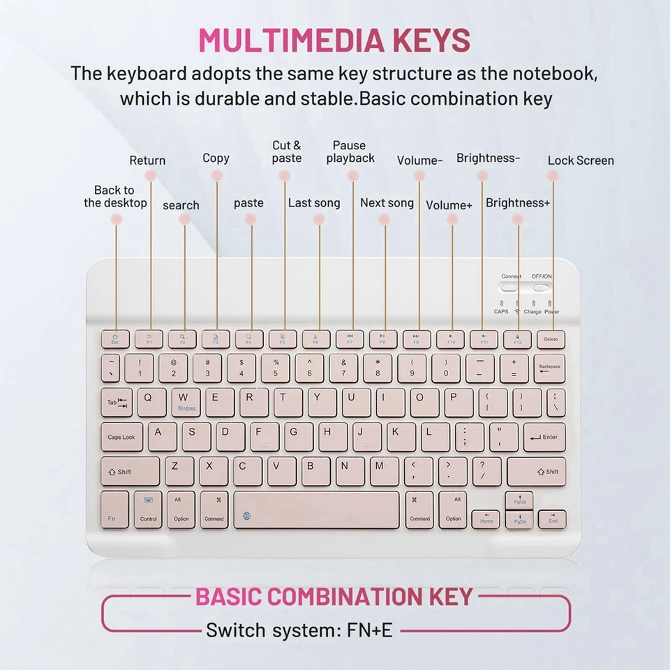 10 Inch Bluetooth Keyboard Rechargeable Ultra-Slim Mouse Keyboard Set for4623 - Image 4 of 4