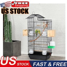 39 In Metal Bird Cage W/ Perches Toys Rust Prevention Corrosion Prevention Black