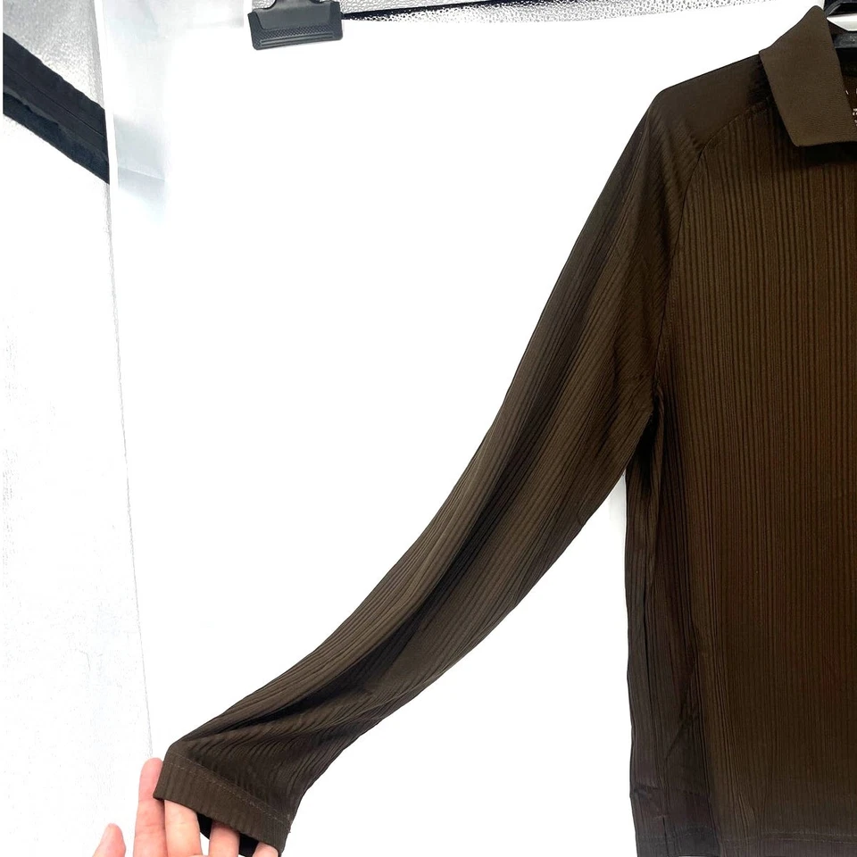 Polo acanalado Via Europa oliva 1/4 cremallera para hombre talla S Y2K discoteca retro estándar preppy Foto 3 de 4