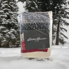 New Eddie Bauer Home Plush Sherpa Fleece Throw Blanket Fair Isle Print 50"X70"