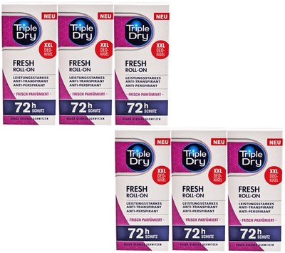 Triple Dry Deo Roll On FRESH 72H Schutz 6 x 50ml mit XXL Deo Kugel Deodorant
