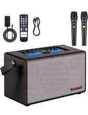 Karaoke Machine with Two Wireless Microphones, Portable Bluetooth Speaker