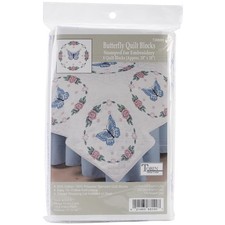 Stamped White Quilt Blocks 18"X18" 6/Pkg Butterfly Rose