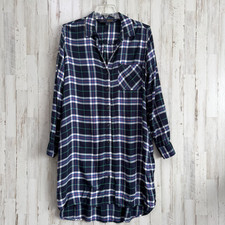 PENDLETON X GAP Long Sleeve Navy Plaid T Shirt Dress L Button Front No Belt