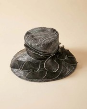 Vintage Black Silver Metallic Church Hat Wide Brim Occasion Hat Elegant