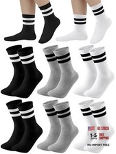 6 Pairs Unisex Kids Crew Socks Boys Girls 8-10 Years Stripe Colors Combo