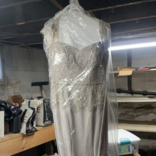 Silver Lace Formal Mother of the Bride Dress, Beaded Detail, Regular Size