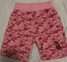 A Bathing Ape BAPE Pink Camo Sweat Shorts Logo Elastic Waist Men's