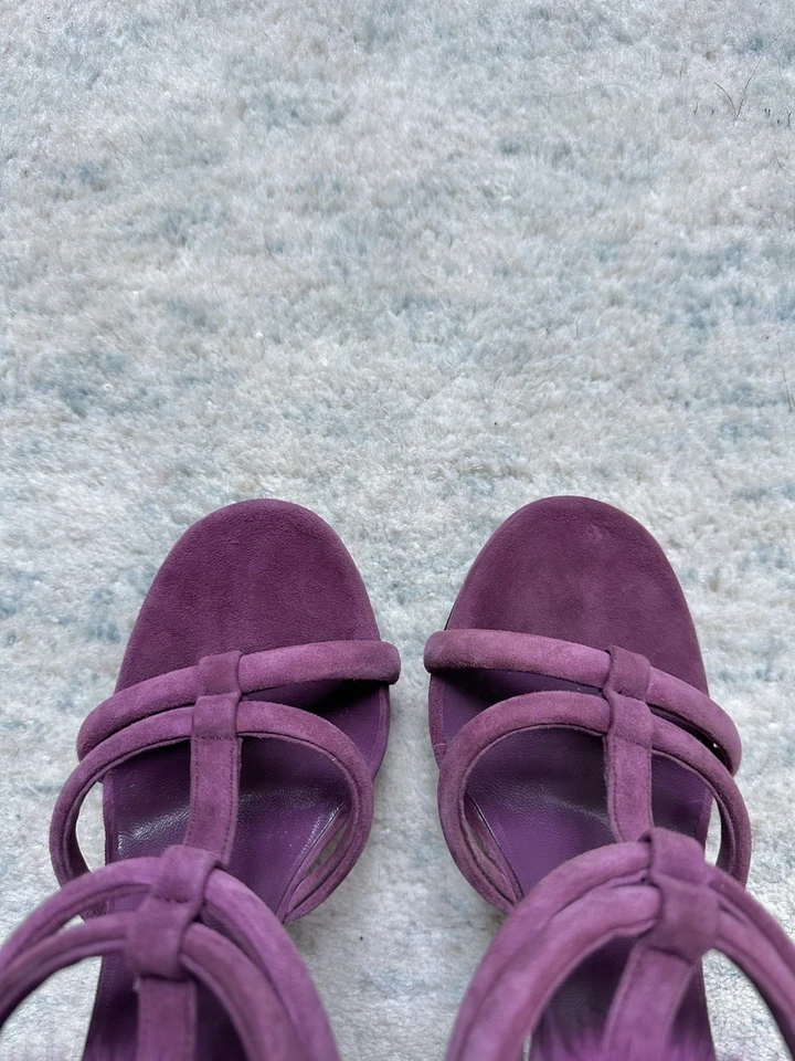 Gucci Camilla T Correa Gamuza Tacones Sandalias Puño Piel Visón EU 37 US 7 Bombas Púrpura Foto 4 de 4