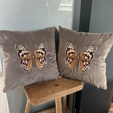 Marks & Spencer M&S Grey velvet 2 x Butterfly cushions with pads 40x40 cm