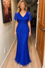Adrianna Papell Size 2P Royal Blue Beaded Sequin Mother of Bride Formal Gown NWT