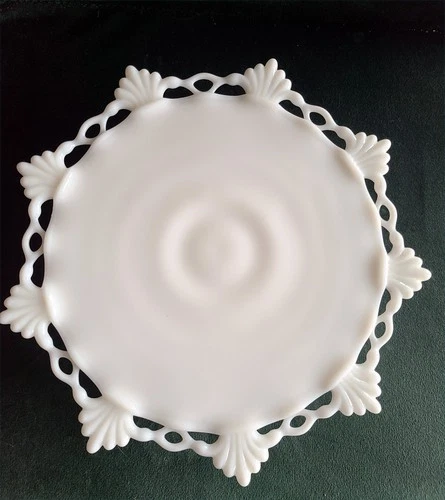 Vintage Westmoreland Ring and Petal White Milk Glass Pedestal Dish/Plate