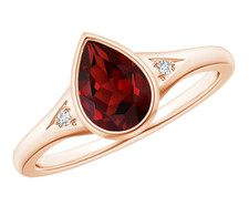 14k Solid Gold Garnet & Diamonds Solitaire Engagement Ring Pear Cut 1.26 Carats