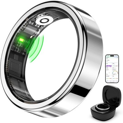 Unisex Smart Ring Health/Fitness Tracker, Heart Rate, Sleep, BP, Silver, Size 9