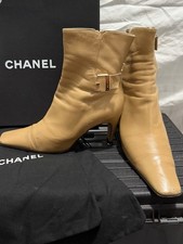 Chanel Vintage Leather Tan Boots Size 37.5