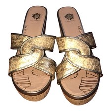 Yellow Box Gold Metallic Cork Slide Sandals Women's Size 10 Slip-On