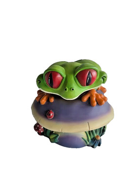 VTG 1998 Rainforest Cafe RED EYED TREE FROG On Mushroom Piggy Bank Figurine