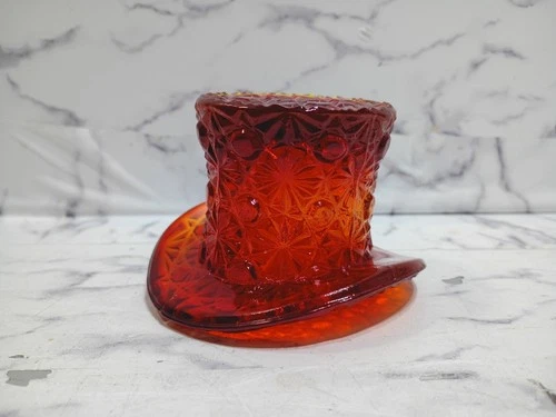 Red Fenton Daisy Glow Button Amberina Glass Hat 1960s Toothpick Cadmium?