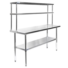 Stainless Steel Commercial Kitchen Prep Table with Double Overshelf- 30" x 60"