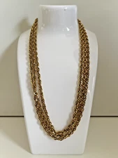 Signed Monet Gold Plated Chain Necklace Twist Long Continuous Rope 27” Vintage