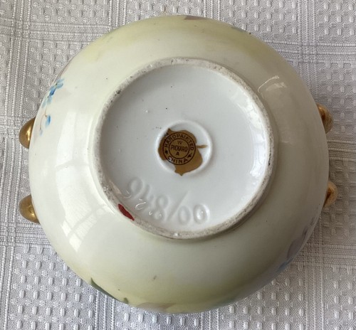Antica ciotola di zucchero cinese dipinta a mano con un pickard, design fiore blu - Foto 10 di 11