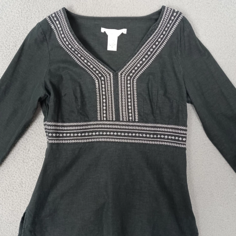 Top bordado vintage Geoffrey Beene deportivo elástico manga 3/4 mezcla de lino talla 10 Foto 2 de 4