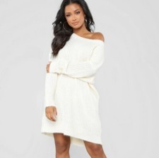 Fashion Nova Alice Fuzzy Tunic Off White Long Sleeve  Sweater Dress Size XS NWT