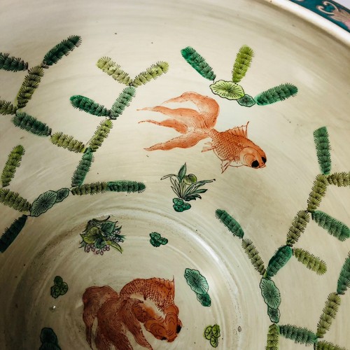 Asiatisch Grün Multi Blumen und Koi Fisch Schale Keramik Übertopf - 12 in H x 15 in B - Bild 12 von 24
