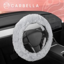 Gray Car Steering Wheel Cover Protector For Women Furry Sheepskin Fuzzy Fur